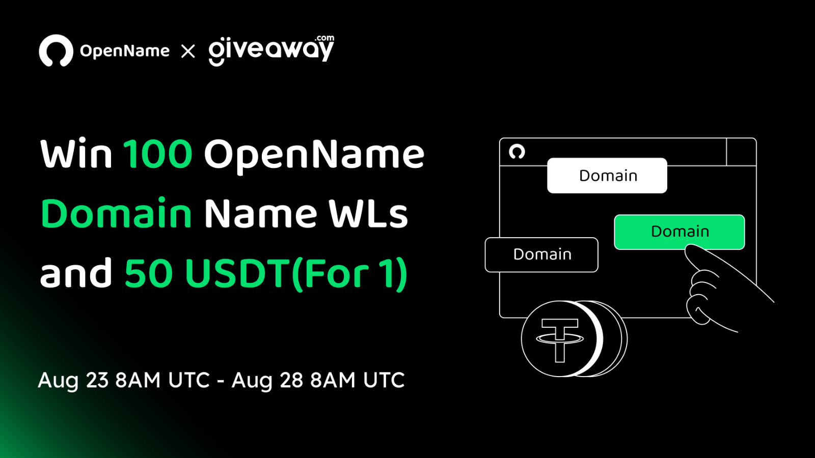Win 100 OpenName Domain Name WLs  and 50 USDT(For 1)