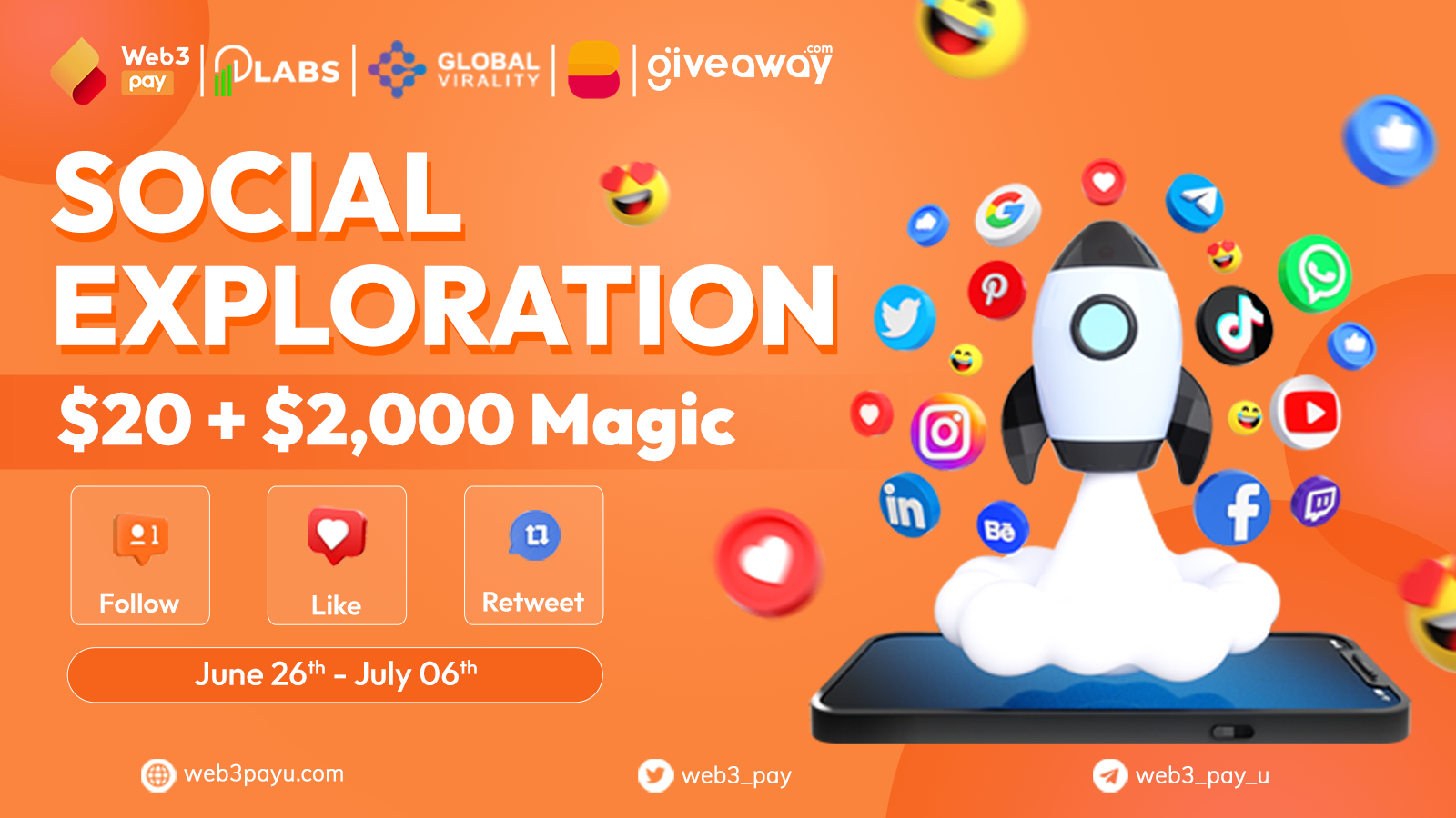 🎉$2,020 Partnership Social Exploration Event | Web3PayU.com X Beedutech X Global Virality X PLABS