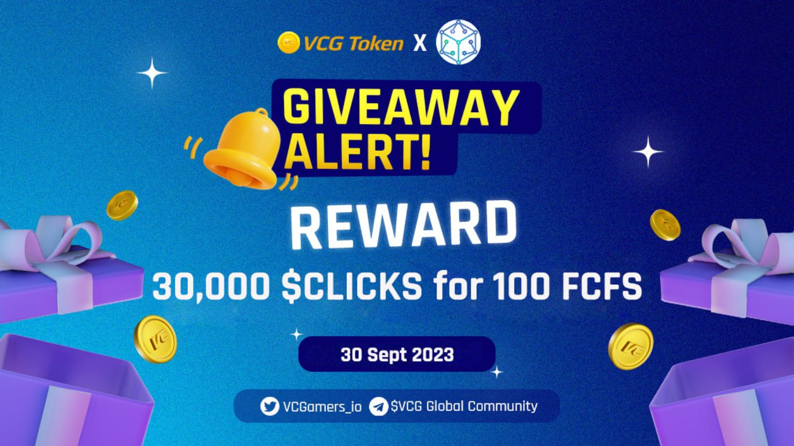 GIVEAWAY VCGAMERS x CLICKS | 30,000 $CLICKS for 100 FCFS