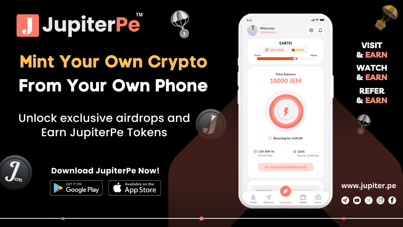 Airdrop $100,000,000 | JupiterPe - Crypto Mining App